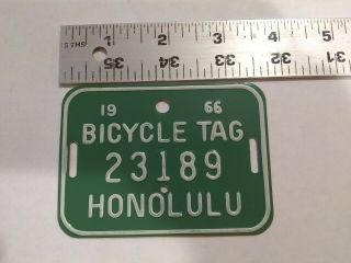 Antique Vintage 1966 Honolulu Bicycle License Plate Tag