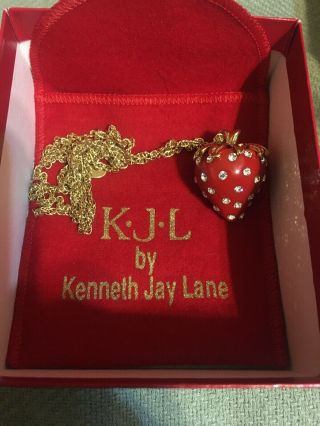 Kenneth Jay Lane Large Strawberry Crystal Pendant Necklace Vintage Euc