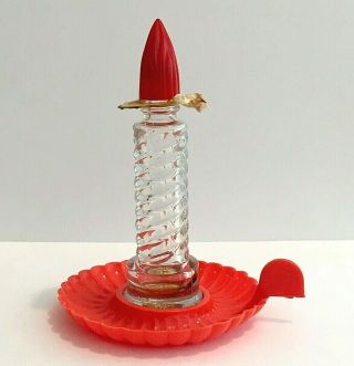 Vntg Karoff Candle Perfume Bottle Figural Glass Red Plastic Flame Chamberstick