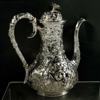 Samuel Kirk Sterling Coffee Pot c1905 Hand Decorated 3