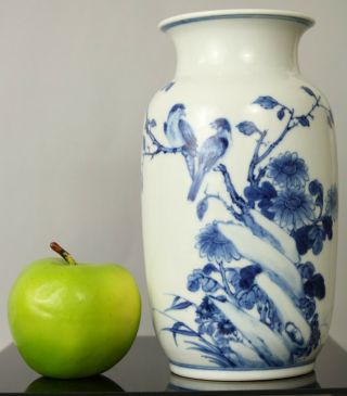 A Chinese Blue & White Bird Baluster Vase 19th/20thc