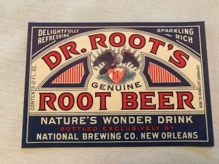 Dr.  Roots Vintage Root Beer Label,  National Brewing,  Orleans,  La.