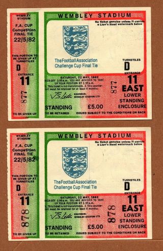 Two 1982 Vintage Un Fa Cup Final Tickets