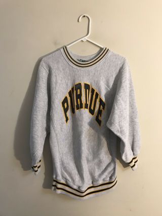 Vtg Purdue Boilermakers Gray Crewneck Made In Usa Spellout Sweatshirt Sz Large