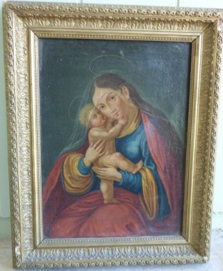 Antique Italian School Old Master Oil Painting Madonna With Baby