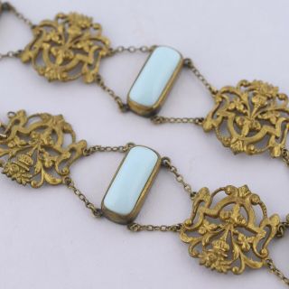 Vtg Antique Victorian Edwardian Persian Turquoise Glass Paste Choker Necklace