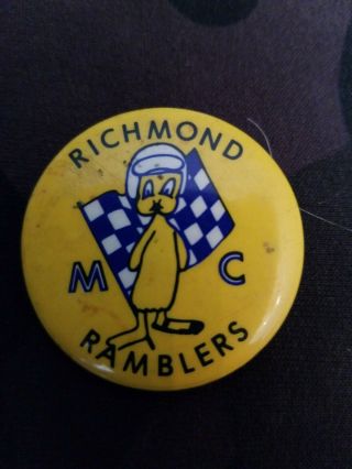 Vintage Richmond Ramblers Mc Motorcycle Club Button Biker Old