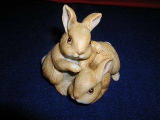 Vintage Homco Home Interiors Figurine - Shy Baby Bunny Rabbits 1454