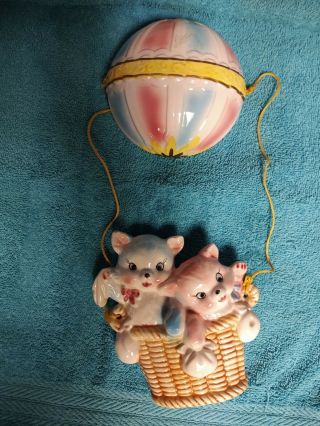 Lefton Vintage Baby Wall Hanging 2 Kittens And Hot Air Balloon