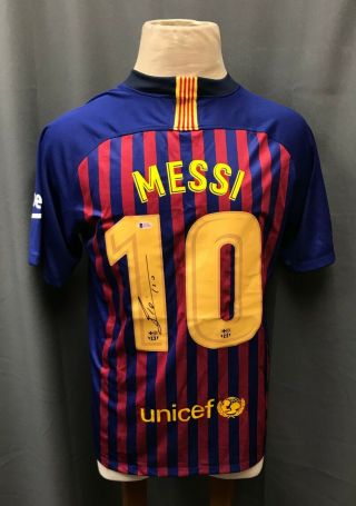 Lionel Messi 10 Signed Barcelona Soccer Jersey Auto Sz Xl Beckett Bas Auto
