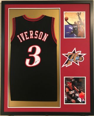 Allen Iverson Autographed Custom Framed Philadelphia 76ers Jersey 2 Jsa