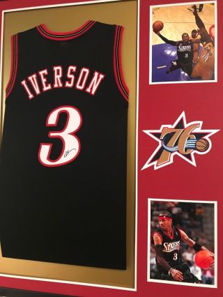 Allen Iverson Autographed Custom Framed Philadelphia 76ers Jersey 2 JSA 2