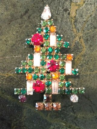Vintage Weiss Christmas Tree Pin - Brooch Rhinestones Candles & Ornament C 1942 - 71