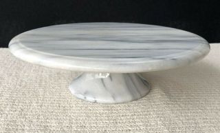 Vintage Marble Cake Stand Pedestal White Marble Gray 10 " Cake Stand Solid Marble