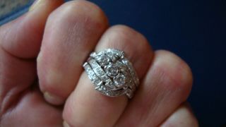 18k White Gold Antique Ring Set Size 6 Diamonds 3 In 1 (2 Enhancers)