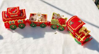 Bucilla Vintage Plastic Canvas Christmas 4 Piece Train Set Completed