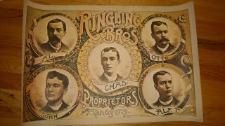 Circus Ringling Bros Proprietors And Managers Vintage Poster 16 3/4 " X 24 3/4 "