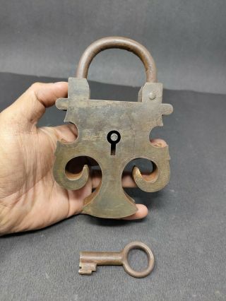 Antique Iron Victorian Padlock German Lock Shape Hand Made Unique Shape Padlock