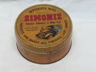 Antique Simoniz Vintage Car Auto Cleaner Polish Tin Litho Can Gas Oil Station