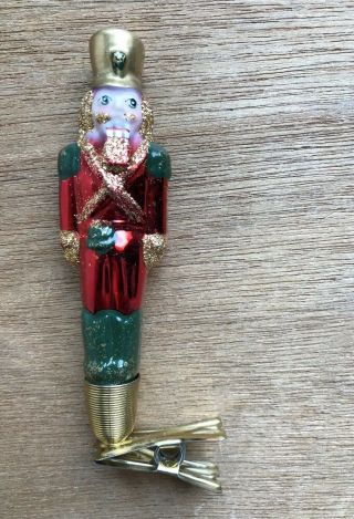 Vintage Clip On Glass Nutcracker Toy Soldier Red Christmas Ornament