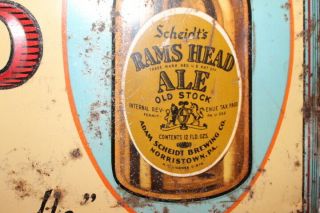 Vintage 1930 ' s Scheidt ' s Rams Head Ale Beer Bar Tavern Gas Oil Metal Sign 3