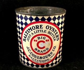 Vintage Big C Brand Baltimore Oyster Tin Pint No Lid Rare Old Advertising Can
