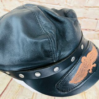Vintage Harley Davidson Black Leather Bikers Hat Studded Motorcycle Wear