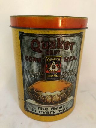 Vintage Cheinco 7.  5 " Tall Round Quaker Best Corn Meal Tin