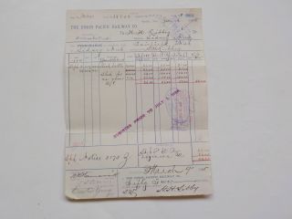 Antique Document 1885 Union Pacific Railway Co.  Sidney Nebraska Stock Cattle Vtg