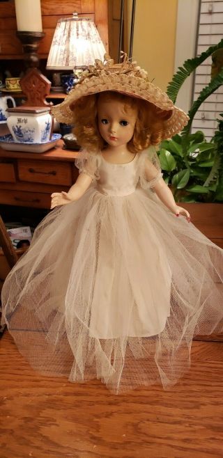 Vintage Hard Plastic Madame Alexander Doll In Tagged Dress 14 "