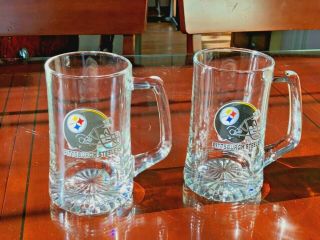 Pittsburgh Steelers 24 Oz Glass Beer Mugs,  Set Of 2,  Official Nfl
