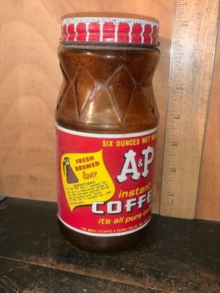 Vintage A&p Instant Coffee Glass Jar 6 Oz.  It’s All Pure Coffee.
