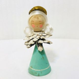 Vintage Wood Pinecone Christmas Ornament Pine Cone Angel Made In Sweden 3 3/4 "