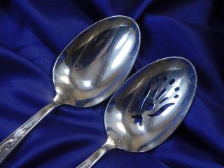 REED & BARTON TREE OF LIFE STERLING SILVER SERVING & PIERCED SERVING SPOON SET 2