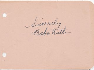 Babe Ruth Vintage Signed Autograph Album Page W/ Full Jsa Loa Circa 1930s Or 40s