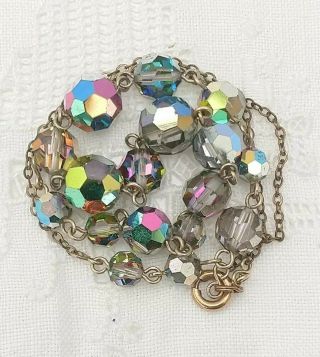 Czech Vintage 50s Wired Rainbow Aurora Graduated Faceted Crystal Necklace Retro