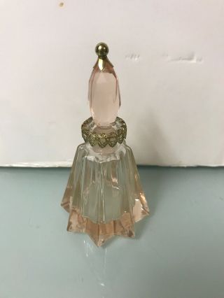 Vintage Pink Glass Perfume Bottle With Brass Accents