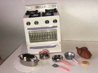 Tyco Kitchen Littles Deluxe Stove 1995 Vintage Barbie Oven Metal Pans Pancake