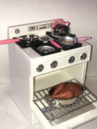 TYCO Kitchen Littles Deluxe Stove 1995 Vintage Barbie Oven Metal Pans Pancake 2