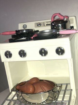 TYCO Kitchen Littles Deluxe Stove 1995 Vintage Barbie Oven Metal Pans Pancake 3