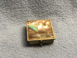 Antique Vintage Sterling Silver Pill Box With Mother Of Pearl On Top