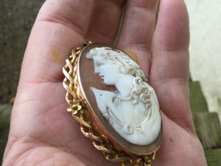 Exquisite Large Antique Victorian 9ct Gold Shell Cameo Brooch Boxed 3