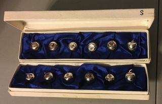 Set Of 12 Vintage Silver Plate Apple Place Card Holder Boxed