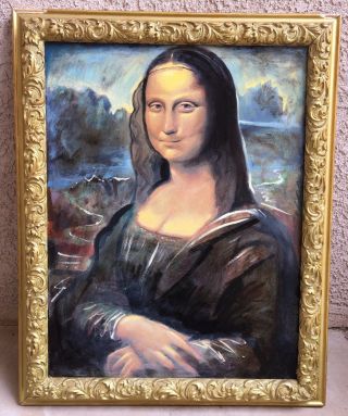 Antique Vintage Leonardo Da Vinci Mona Lisa Oil Painting Paris France Old