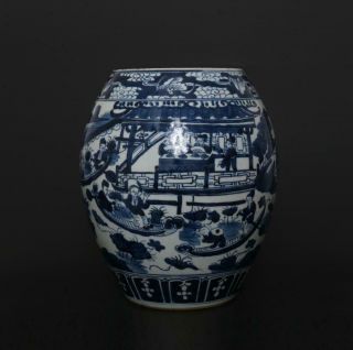 Large Antique Chinese Porcelain Blue And White Pot With Figures
