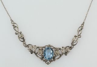 Schönes Altes Collier Halskette Aus Silber 830 Mit Schmuckstein Blau Vintage