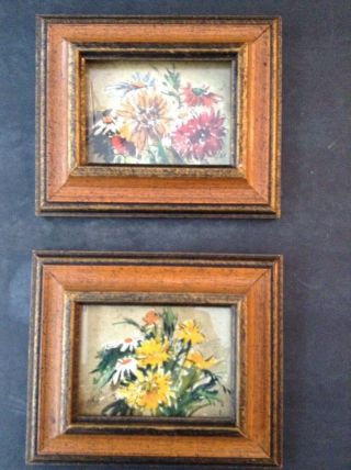 2 Vintage Mid - Century Framed Floral Watercolor Paintings Signed M.  Cole