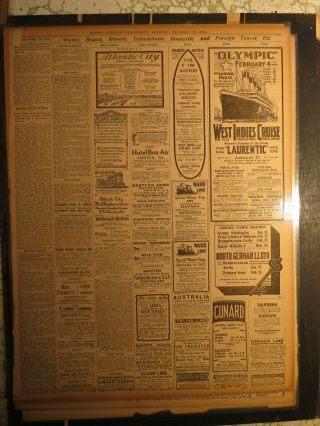 Titanic Sister Ship Olympic Sailing Ad Newspaper 1914,  North German Lloyd Line