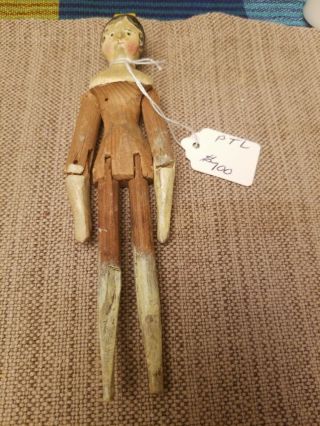 1800s Antique Dutch Peg Wooden Doll 6 " 19th Century Wood Rare