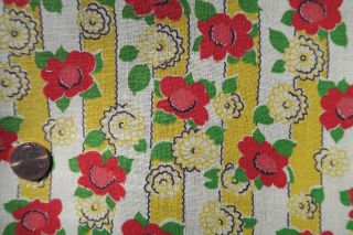 One Vintage Feedsack Yellow Stripes & Flowers Red Lovely 38x46